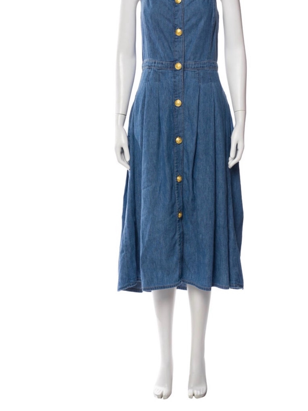 L'AGENCE Blue Denim Button-Down Midi Dress with Gold Buttons - Picture 4 of 4